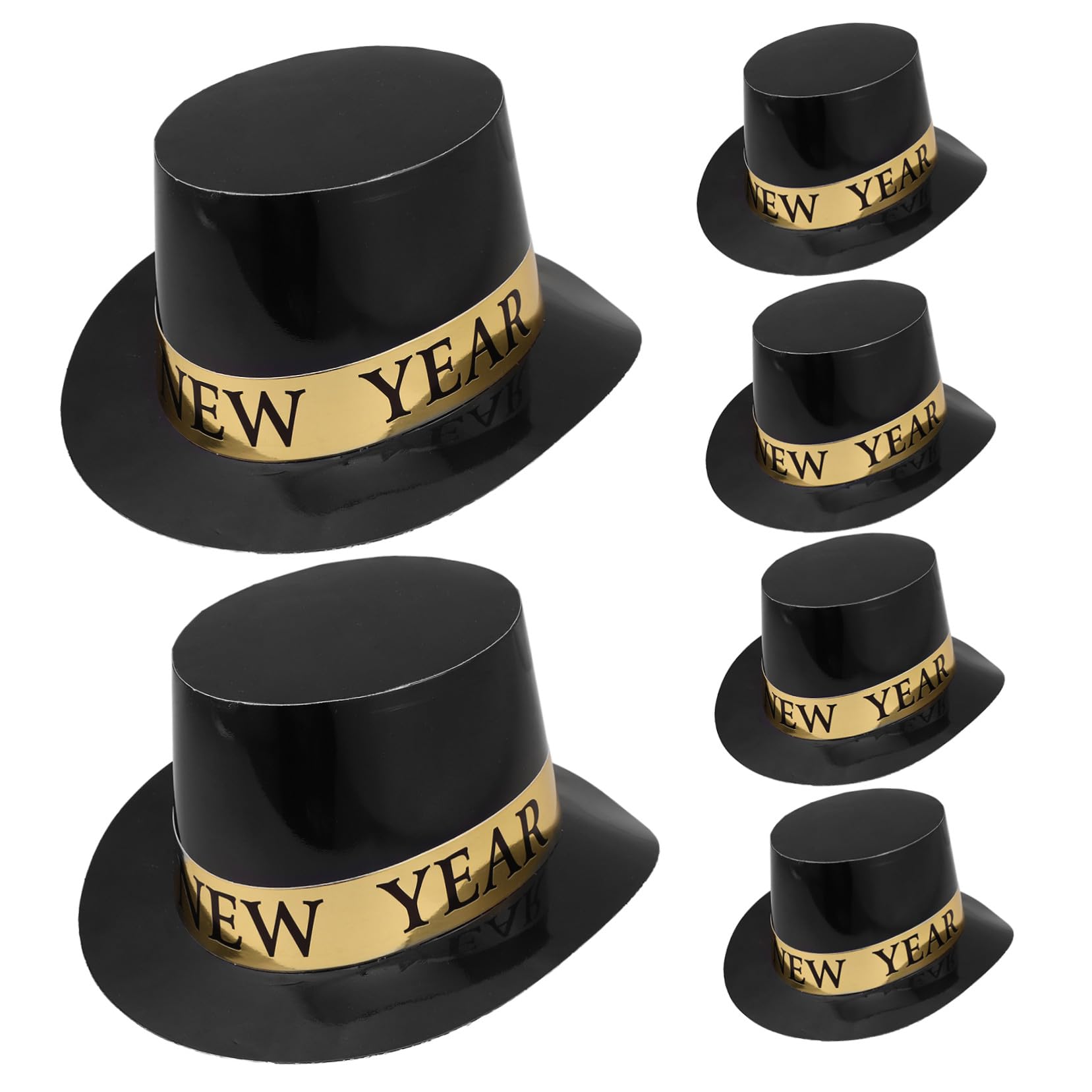 Sombreros de Fiesta de Feliz Año Negros y Dorados, 6 Piezas de Papel, Diseño Clásico, para Adultos en Celebraciones y Eventos Festivos