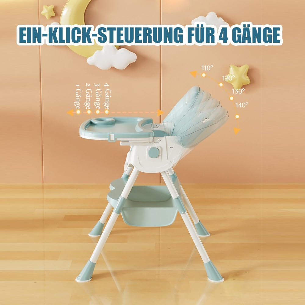 Supfine Chaise haute pour bébé 3 en 1, réglable avec ceinture de sécurité à 5 points, planche à manger amovible, hauteur réglable 87 cm, pliable, pour bébés et tout-petits (vert, 5 en 1)