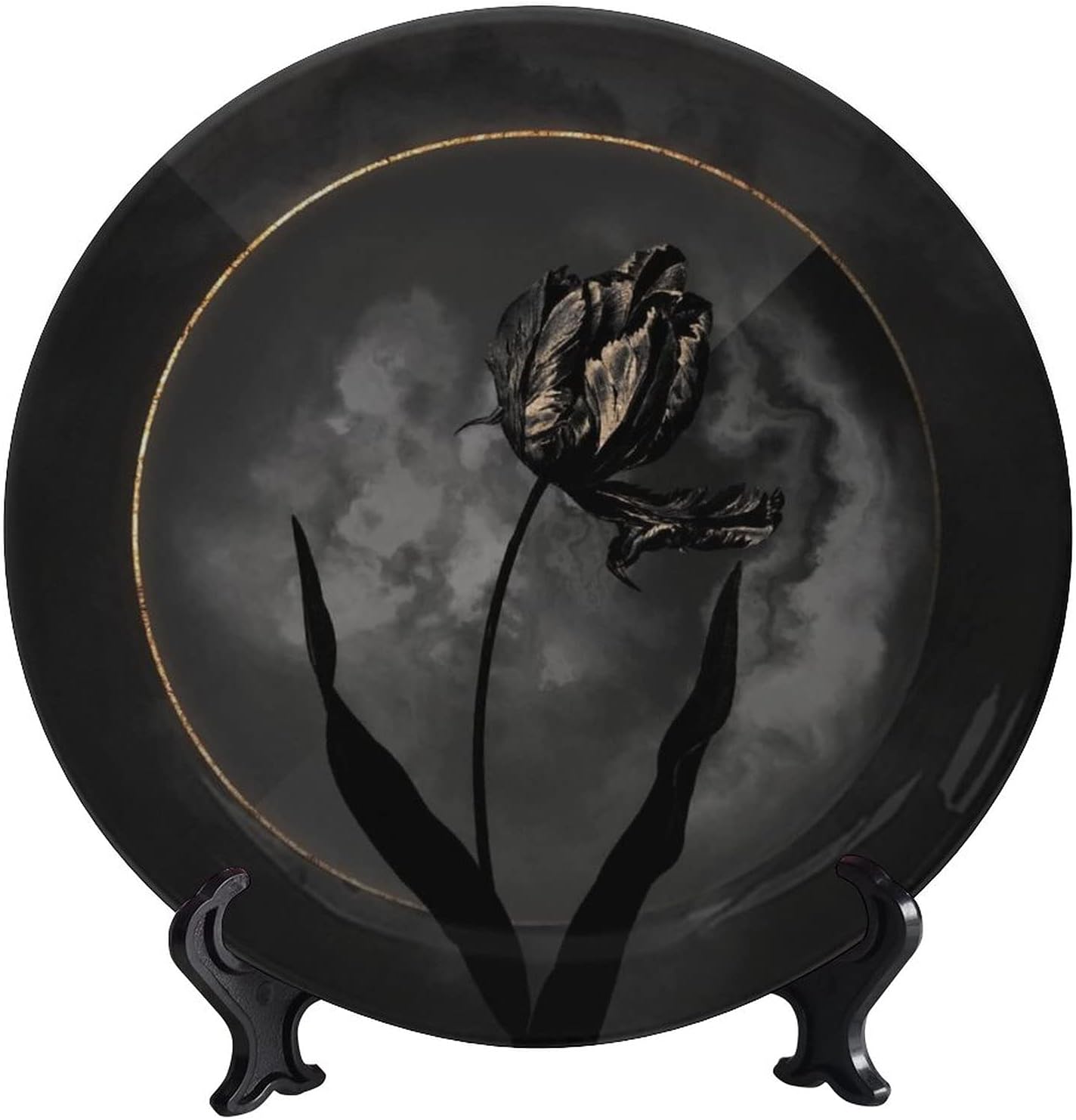 Decorative Ceramic Hanging Decorative Plate Shadowy Art Deco Gardenia Microwave & Dishwasher Safe Ceramic Ornament for Dining Table Setting, Wedding Reception Decorations, Christmas Tablescape 6 inch
