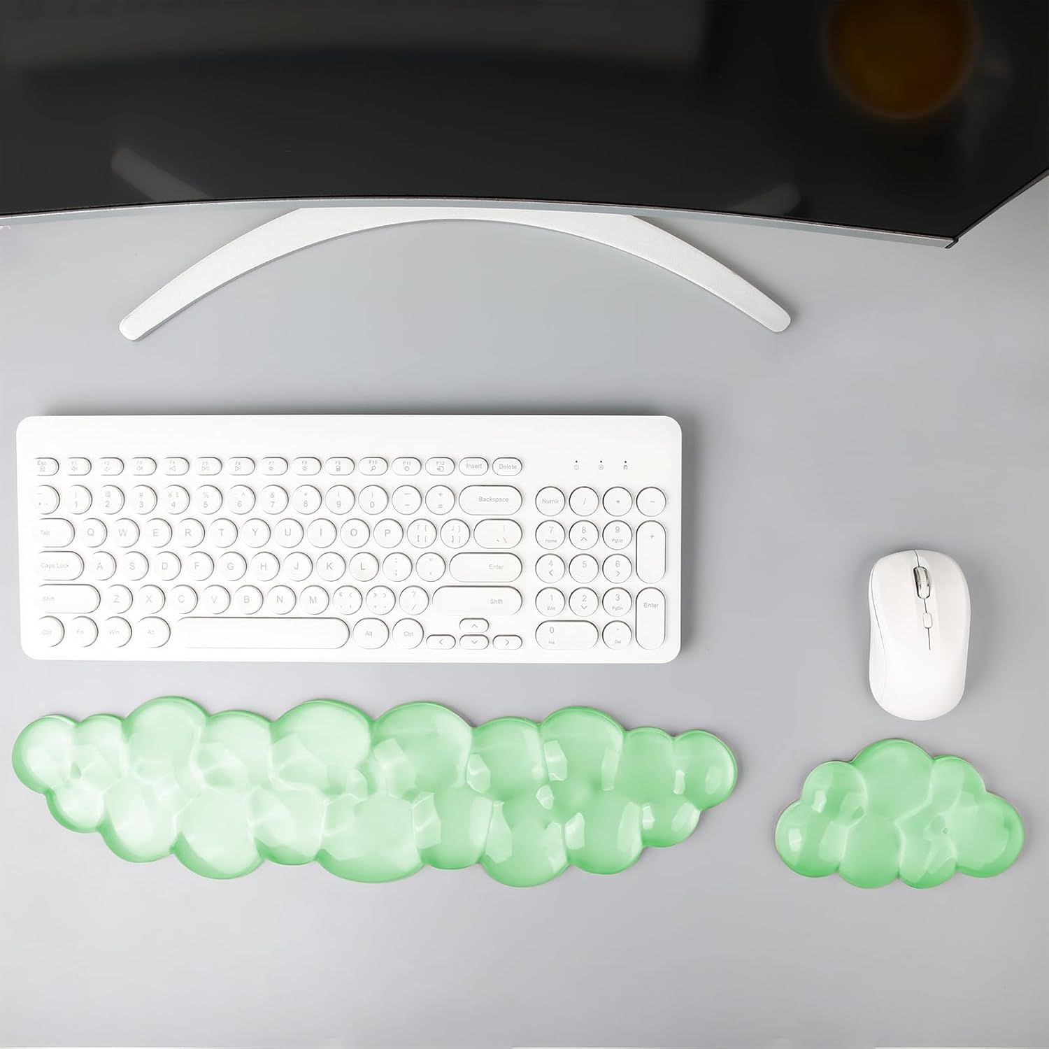 Keyboard Wrist Rest Set, Cloud Shape Clear Green Mouse Pad with Wrist Support for Gaming, Ergonomic Keyboard Rest for Home Office Desk Laptop