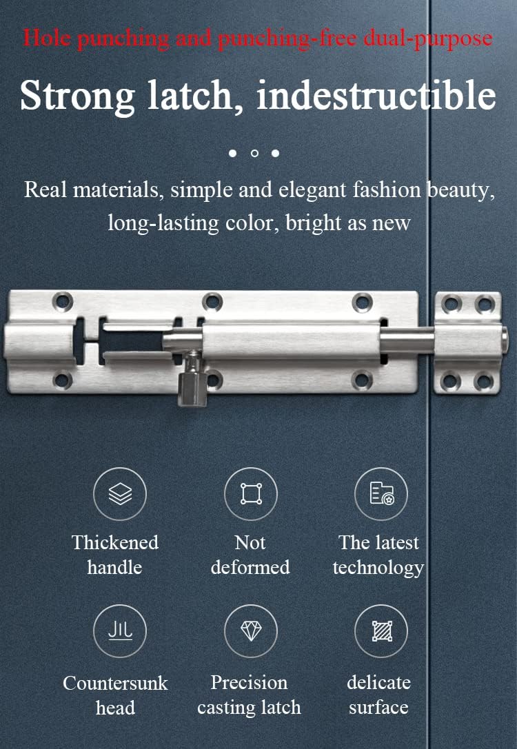 Zinc Alloy Door Lock,Stainless Steel Latch Lock，Door Lock,Gate Bolt Stainless,Slide Bolt,2 Pack Barrel Bolt Lock, Thickened Stainless Slide Lock for Door, No-Drilling Installation, Brushed Finish Slid