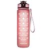 Amazon Brand - Symactive 1 Litre Plastic Water Bottle with Sipper, Straw and Carry Loop | For Adults & Kids | Leak-Resistant | Time Marker with Motivational Quotes (Pink)