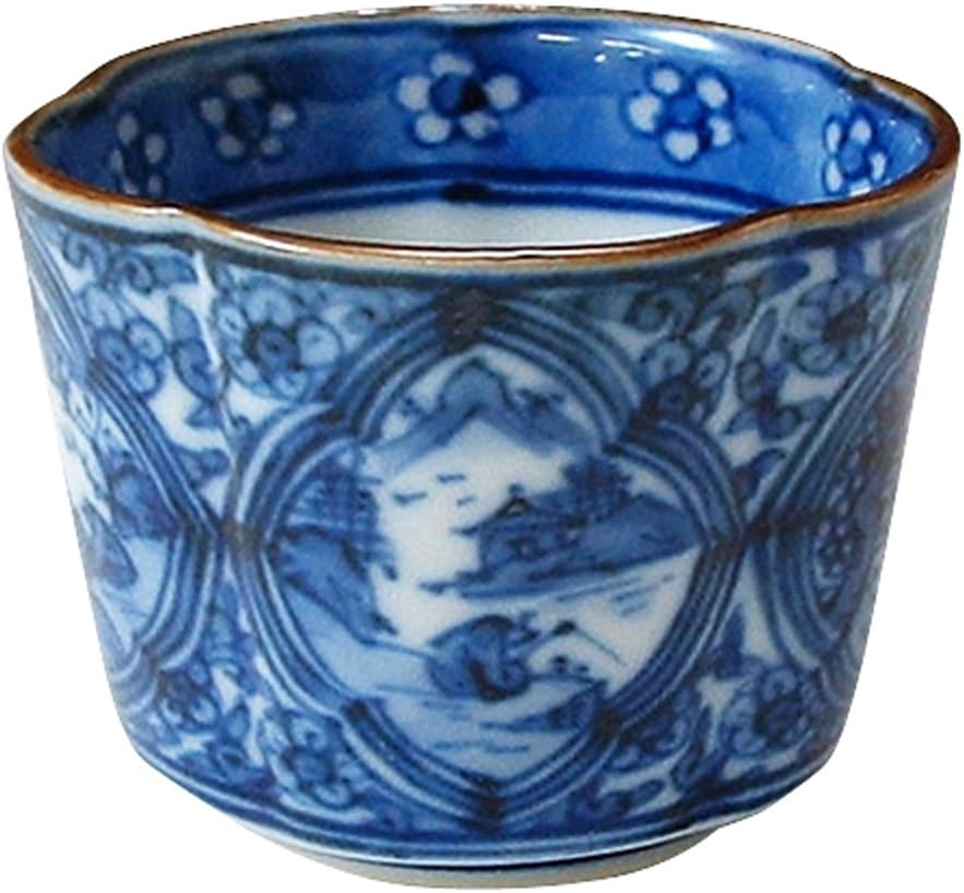 Kyo Ware KTA856-01 Kiyomizu Pottery Kiln Guinomi, Flower Crystal (Blue on White)
