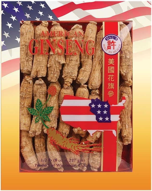 Hsu's SKU 0130-4 Half Short Extra Large Wisconsin American Ginseng Roots 4 oz Box for Tea, Soup & Gifts - Premium, Non-GMO, No Additives XL (4 oz)