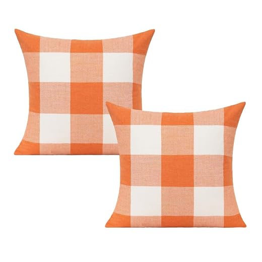 VAKADO Fall Outdoor Decor Throw Pillow Covers Orange Buffalo Plaid Thanksgiving Front Porch Farmhouse Rustic Cushion Autumn Home Decorations for Couch Sofa Living Room 18x18 Set of 2