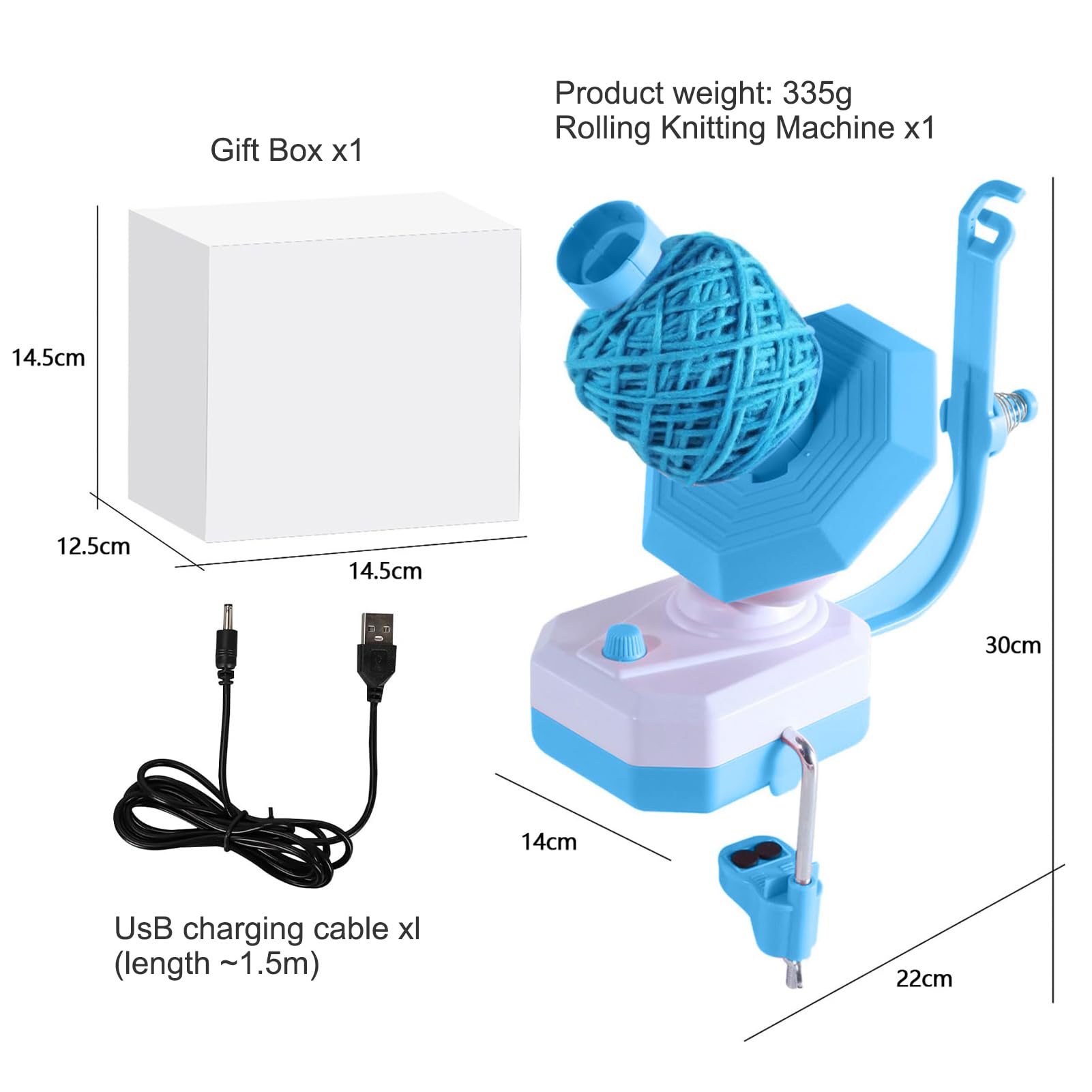 Bigodino elettrico – Automatico Yarn Winder, avvolgitore per lana, avvolgitore a sfera, avvolgitore per uncinetto a velocità continua, aiuto ideale per gli amanti del lavoro a maglia (blu)