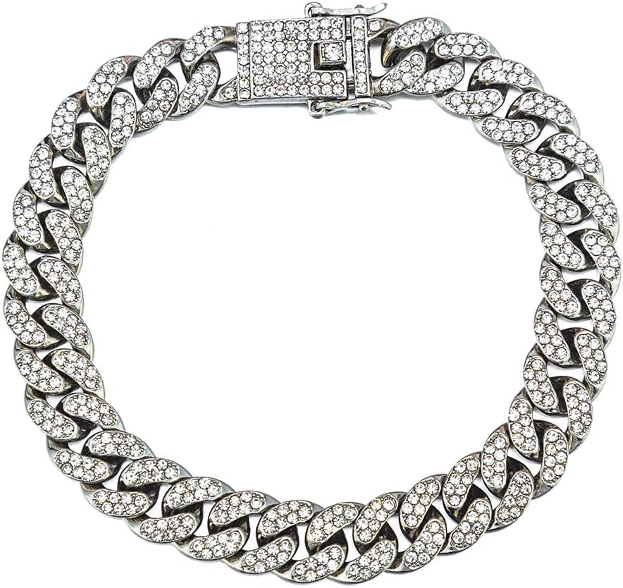 kelistom Cuban Link Iced Out Rhinestone Filled Chain Anklet, 18K Gold/White Gold Plated Punk Hip-hop Ankle Bracelets for Women