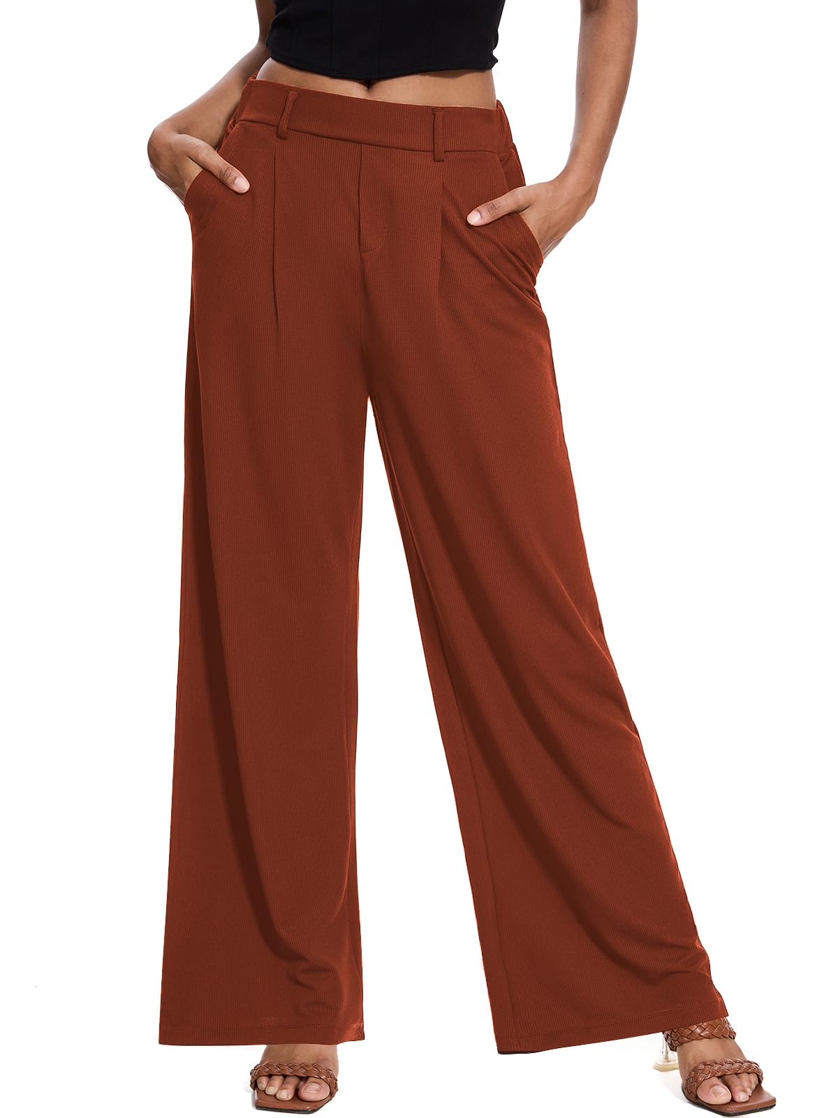 M MOTEEPI Ladies Dress Pants for Business Office Lounge Relaxed Fit Womens Palazzo Slacks Trousers Caramel M