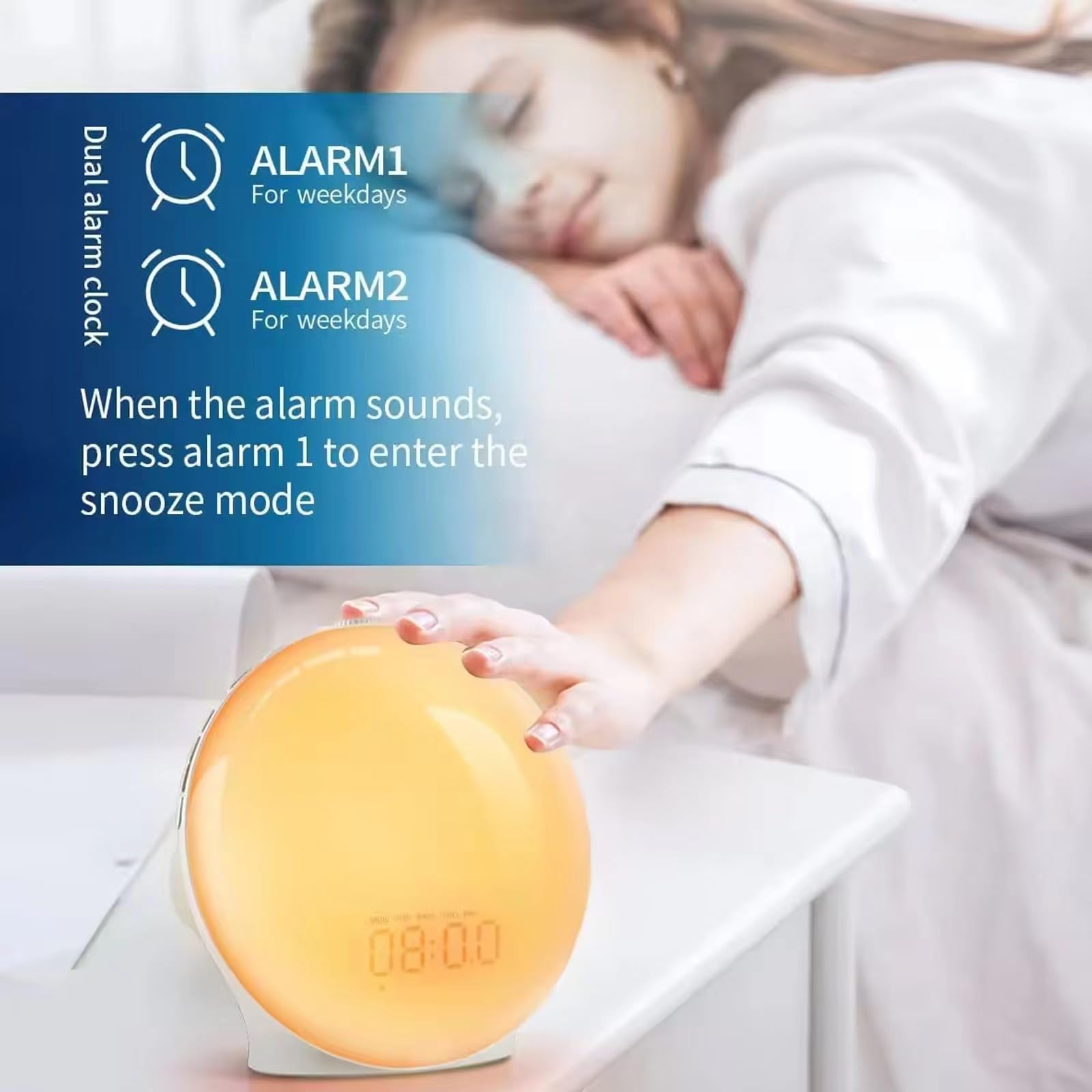 TsoLay Wake Up Light Sunrise Reloj Despertador, Wake Up Light con Simulación De Amanecer/Atardecer, 7 Sonidos De Alarma, 16 Niveles De Volumen Y 20 Niveles De Brillo De Iluminación Ajustables
