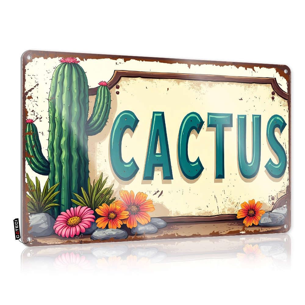 Man Cave Signs For Men Desert Plants: Cacti And Vibrant Blooms. Tin Sign Funny Patio Signs Mancave Accessories Men(30X40CM)