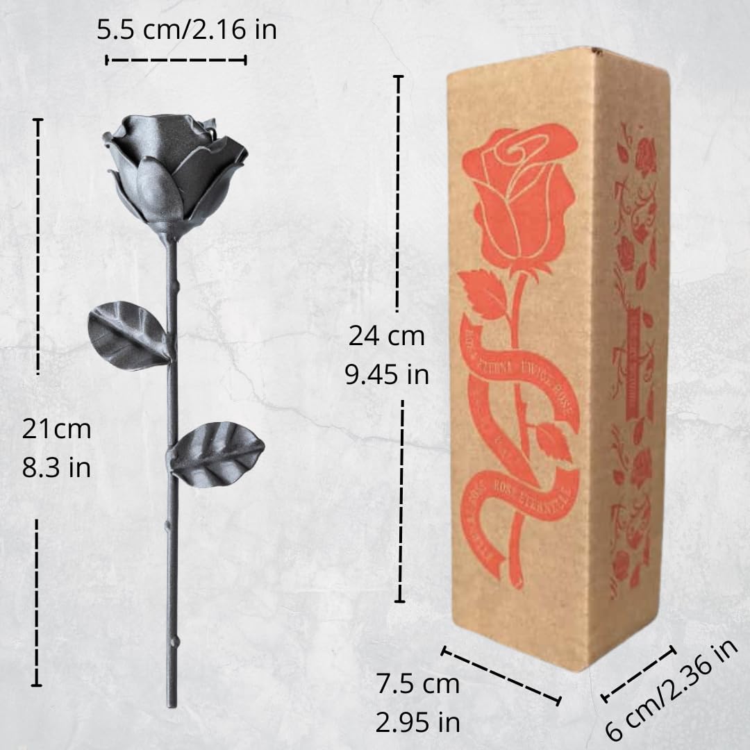 Forging Art Bcn® Rosa Eterna in Ferro Forgiato a Mano - Regalo di San Valentino, Festa della mamma, 6° anniversario di matrimonio, Nozze di Ferro (Nero)