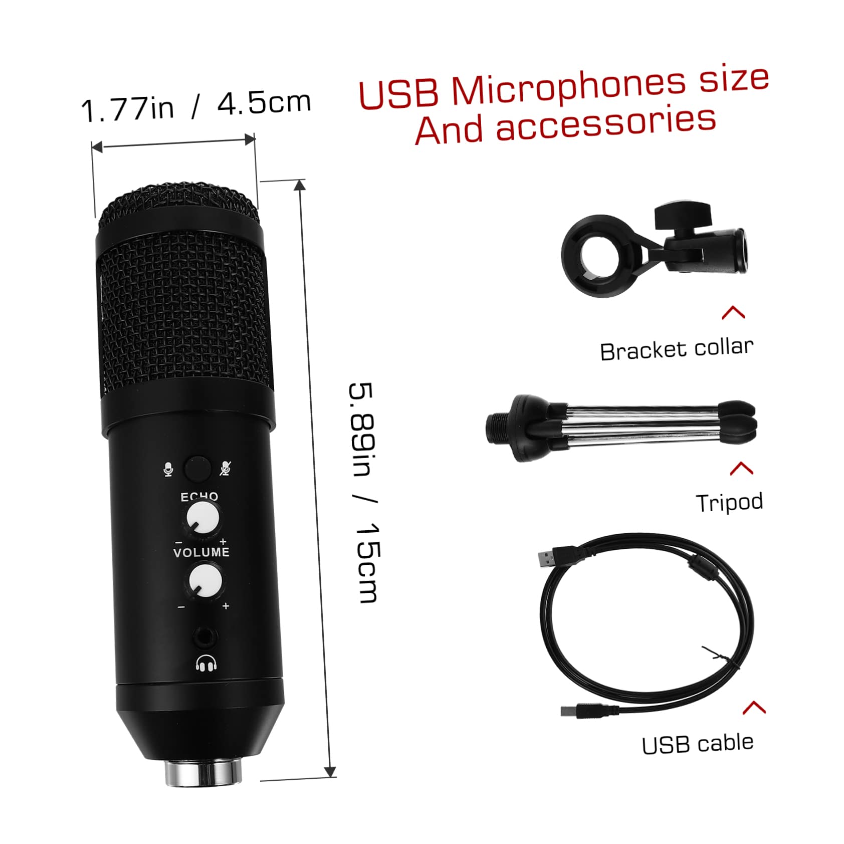 UPKOCH Microphone à Condensateur USB Noir en Alliage pour Enregistrement
