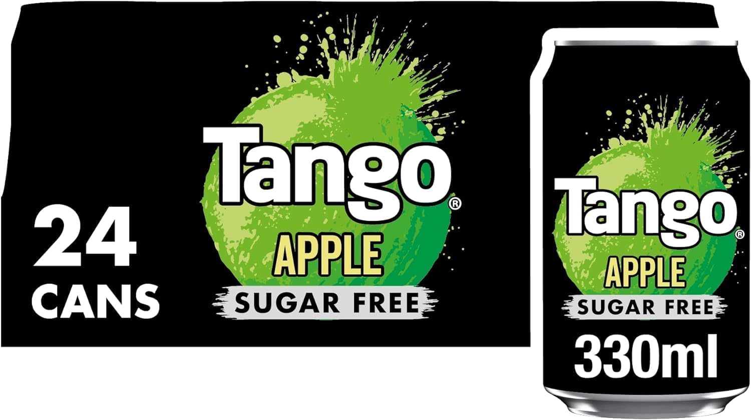 Tango Apple Sugar-Free Pack of 24 - Zero Sugar Carbonated Beverage, Refreshing Apple Flavour, Low-Calorie Drink, Multipack for Convenient