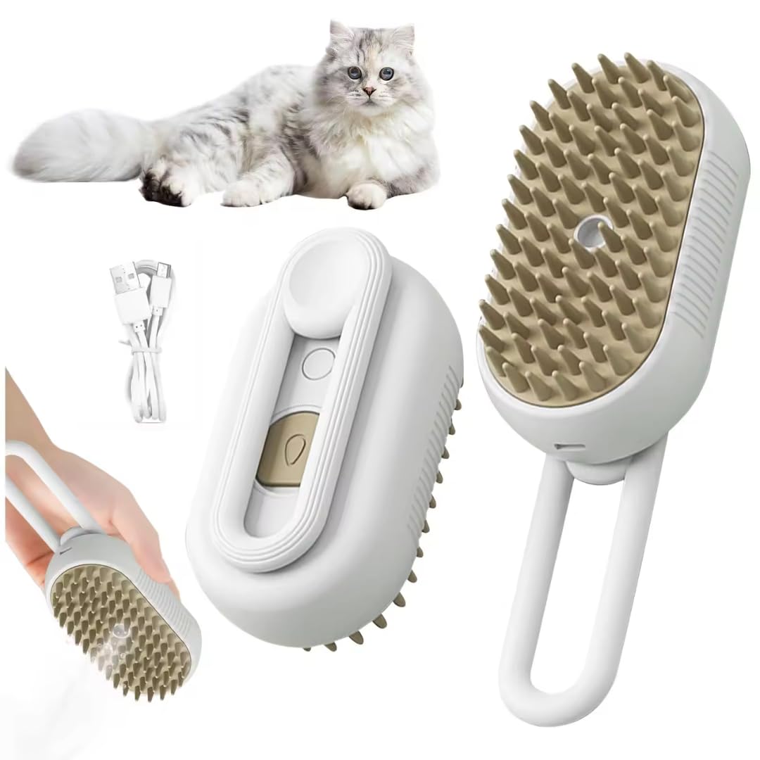 Cepillo De Vapor Para Gatos, Cepillo para Perros, Cepillo De Vapor 3 En 1 Para Gatos, Peine Para Gatos, Cepillo para Gatos, Peine para Perros, Peine Para Quitar El Pelo De Mascotas. (Blanco)