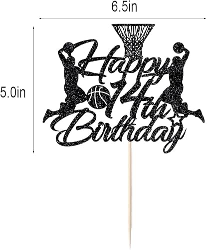 Miniatura 2 de Decoración de pastel de baloncesto con destello negro 14 cumpleaños 14 diez años jugador de baloncesto escena decoración de pasteles tema deportes