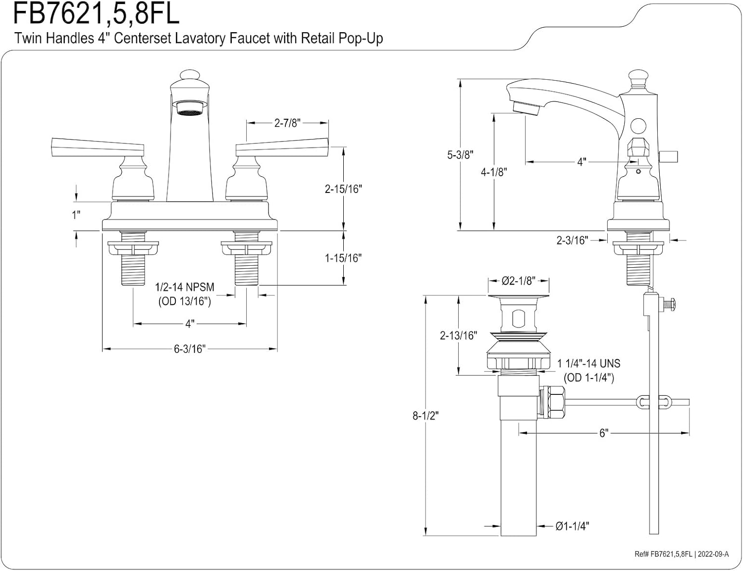 Kingston Brass FB7625FL 4 in. Centerset Bathroom Faucet, Oil Rubbed Bronze