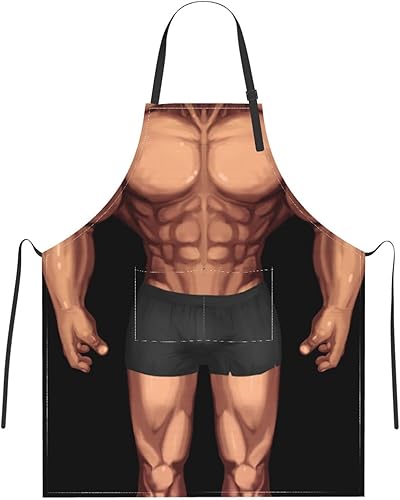 Miniatura 4 de Perinsto Muscle Man Delantal impermeable con 2 bolsillos para cocinero divertido delantales baberos para cocinar hornear pintura jardinería aseo