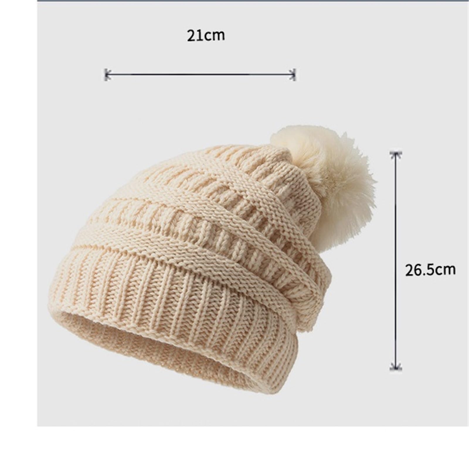 Cappello Invernale Cappello Largo E Grosso Lavorato A Maglia con Pompon in Pelliccia Sintetica, Morbido E Caldo Berretto da Sci Invernale Cappello Caldo(White)