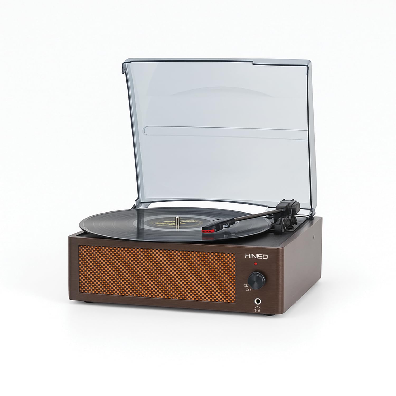 Hiniso Bluetooth Vinyl Record Player T516 | 3-Speed Turntable with Dust Cover | Built-in Stereo Speakers | Vintage Wooden Finish | Bluetooth Input & RCA/AUX Connectivity