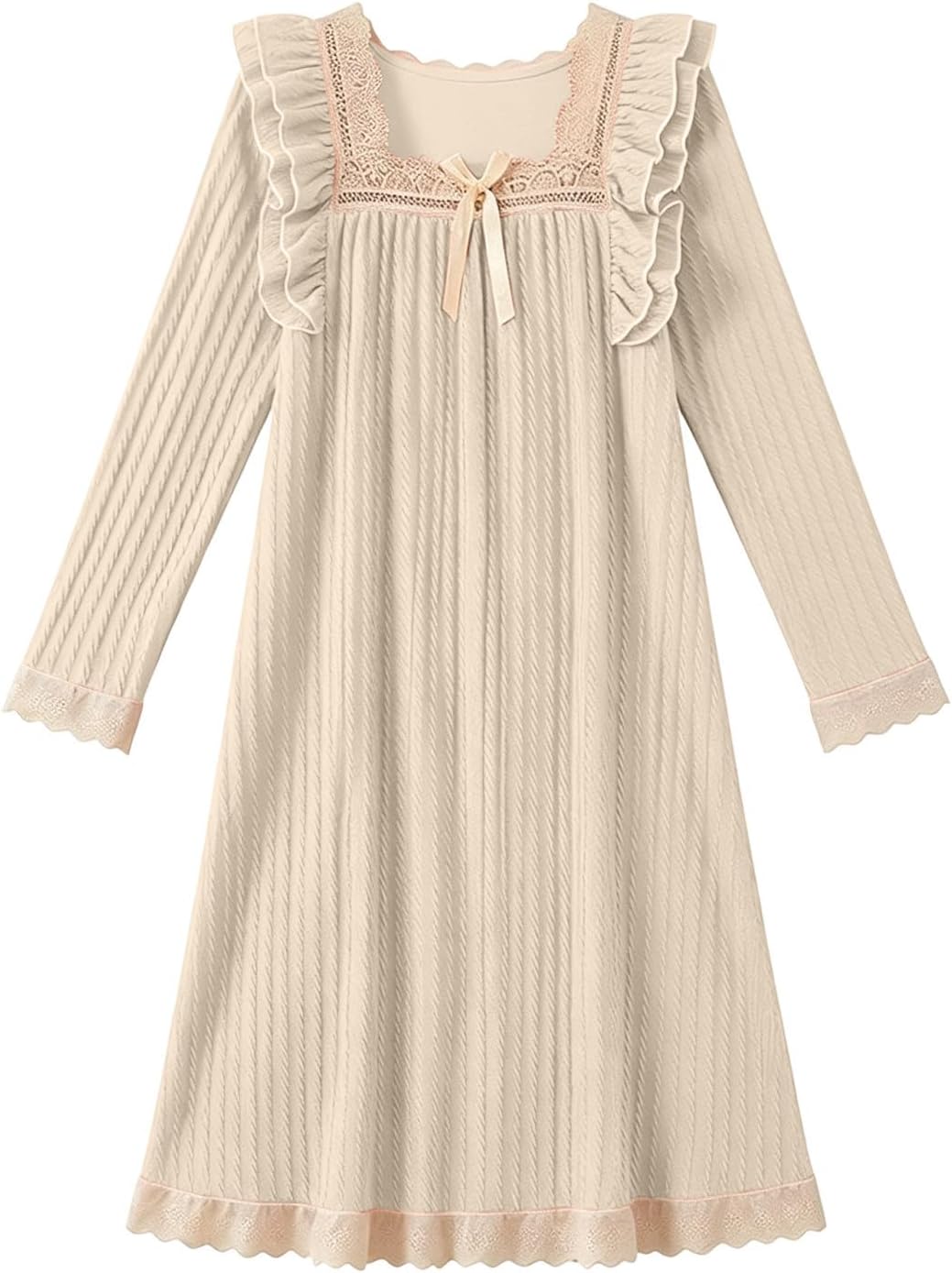 Womens Cute Nightgown Winter Warm Sleepwear Long Sleeve Home Dress