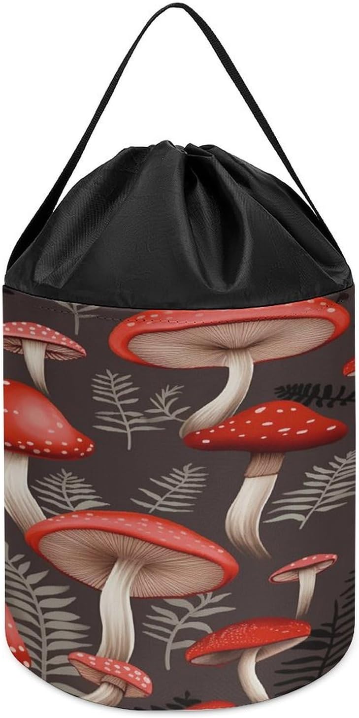 Red Mushrooms Printed Building Block Toy Storage Bag, Foldable Polyester Drawstring Storage Bag