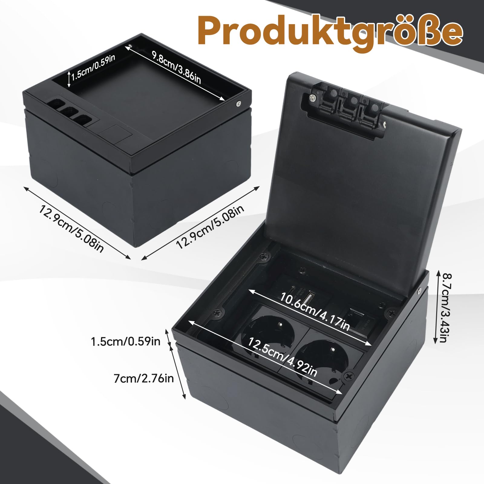 Bodensteckdose Innen, Edelstahl Bodeneinbausteckdose Versenkbare Steckdose mit 2AC und USB, Wasserdichte Einbausteckdose für Zuhause,Büros (Schwarz)