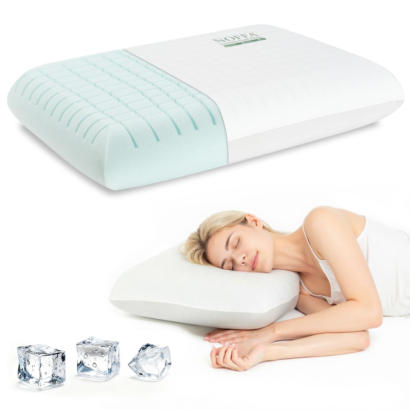 Premium Standard Pillow Extra Soft Ice-Feel Breathable Cooling Pillow with Ventilated Sponge-Fill Support Memory Foam Pillows-Style Bed Pillow
