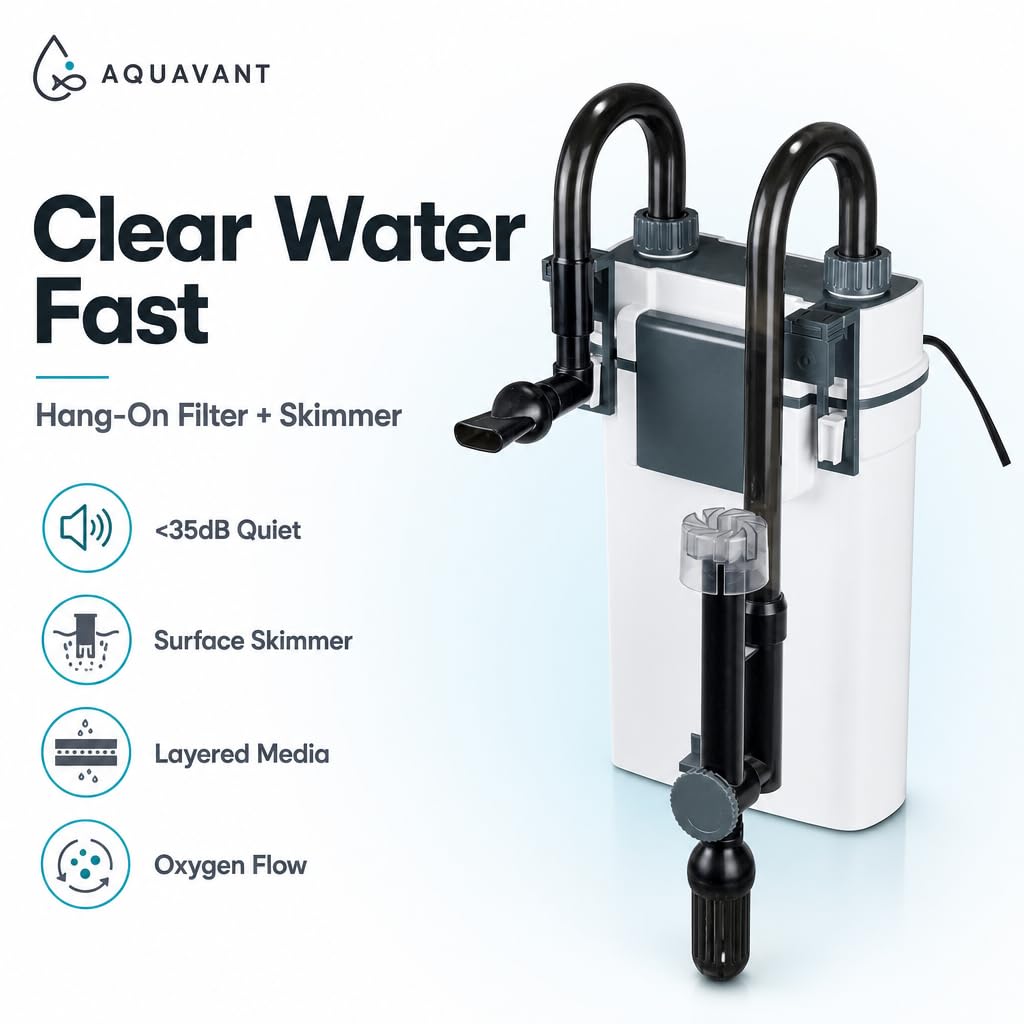 Aquariumfilter für 10-40 Gallonen Aquarium, leiser Hang On Back Kanister Filter mit 3-stufiger Filtration, Oberflächenskimmer Außenfilter für Süßwasserfische & Schildkrötenbecken