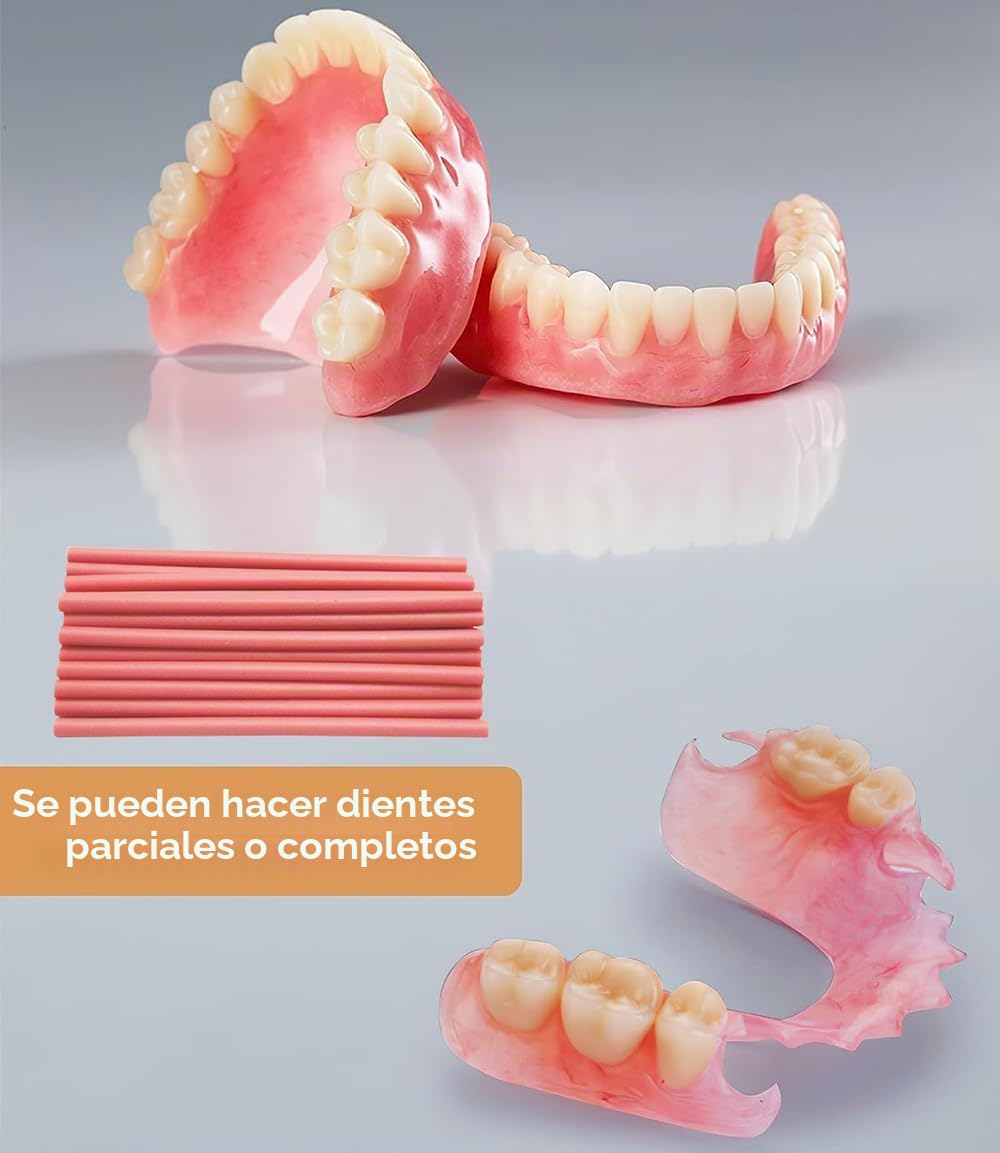 Kit de material de prótesis para reparar dientes perdidos o dientes falsos de dentadura completa (material de las encías y dientes falsos)