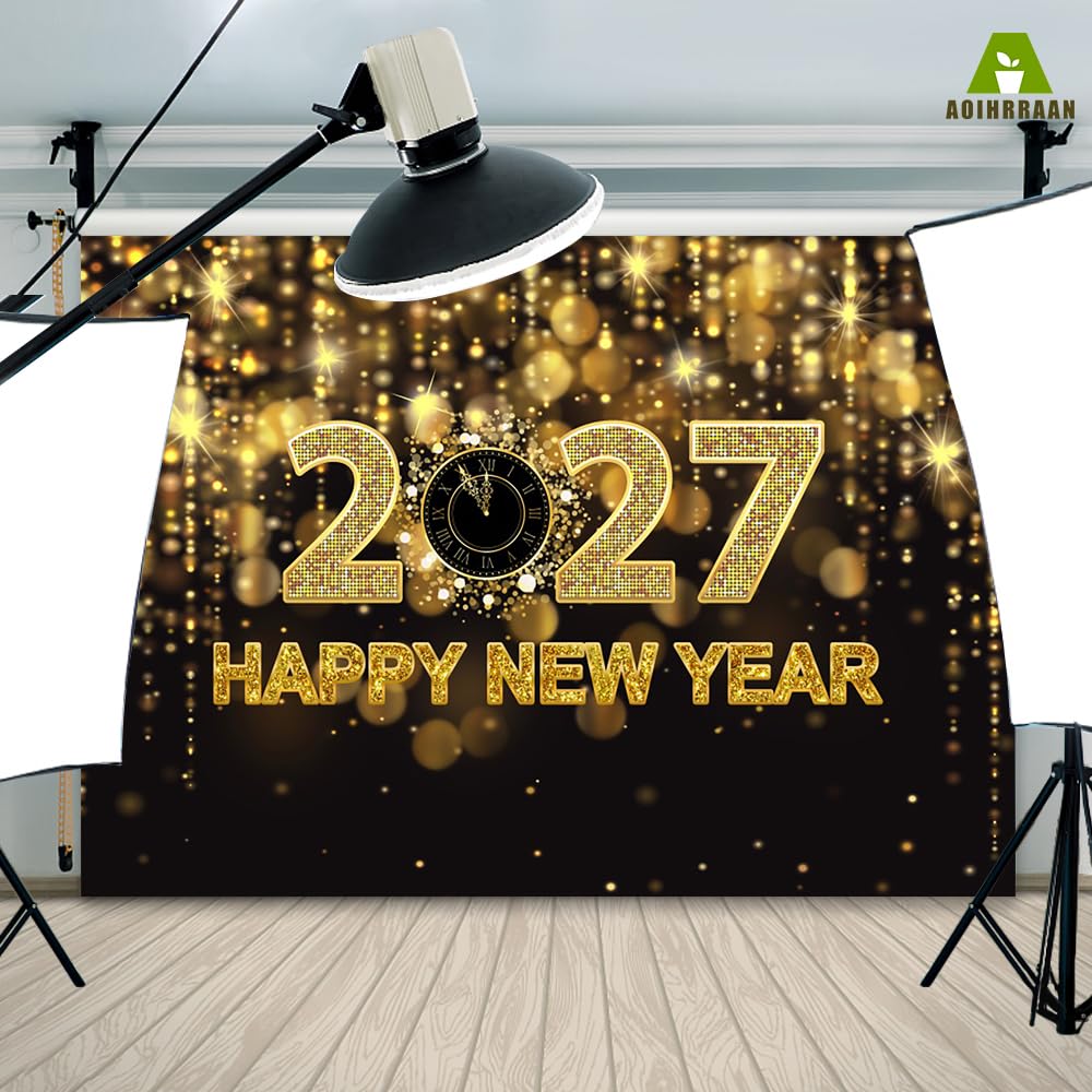 Aoihrraan Scintillio 2027 Sfondo 4,5x3m Capodanno Accessorio Fotografico | Mezzanotte Fotografia Con Conto Alla Rovescia, Stampa Nitida e Vivida, Per Le Festività Natale Festa in Famiglia Compleanno