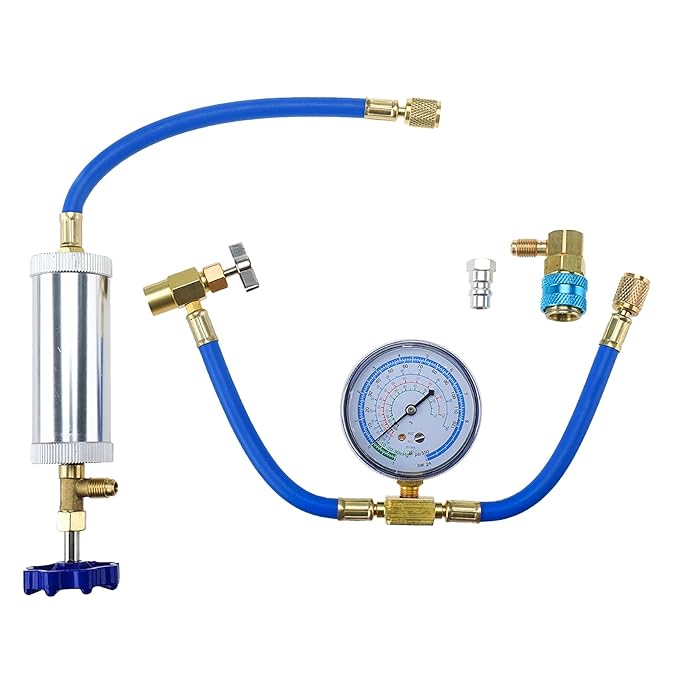 Buy R134A AC Oil Injector Tool Kit, R134A Refrigerant Charging Hose with Gauge & R134A Oil