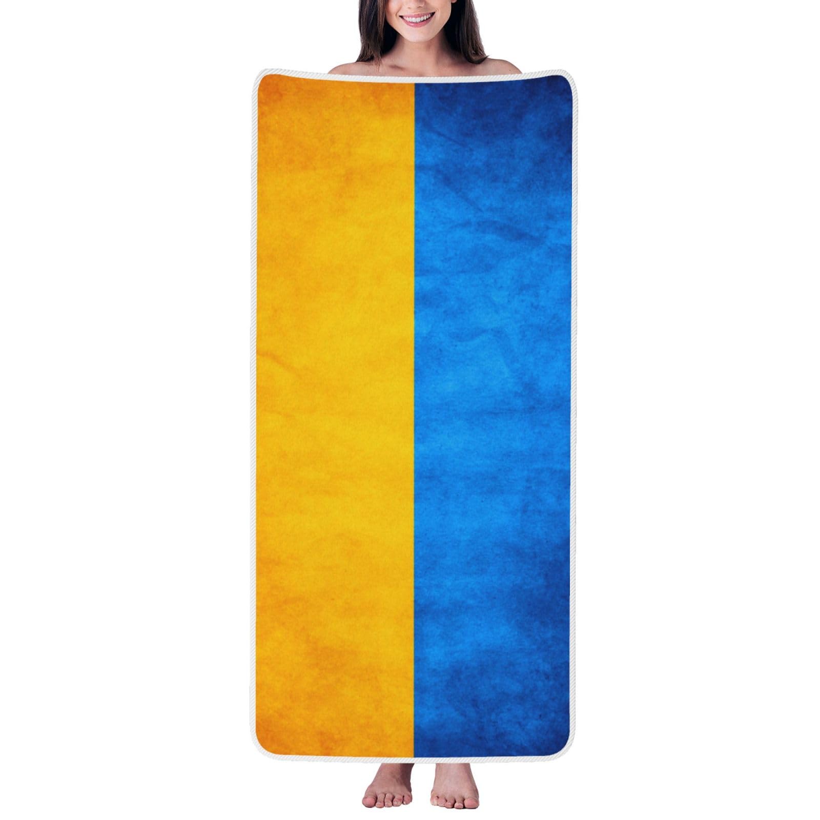 Nimongt Unisex White Ukrainian Flag Print Lightweight Comfort Coral Velvet Bath Towel Home Bathroom Hotel Spa Beach Travel