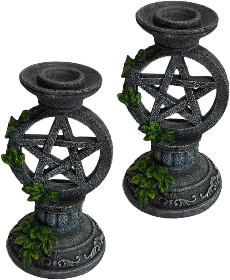 Vintage Pentagram Candle Holder Set, 2pcs Resin Candlesticks for Wedding, Photography, and Home Décor, Creative Retro Desktop Candleholders