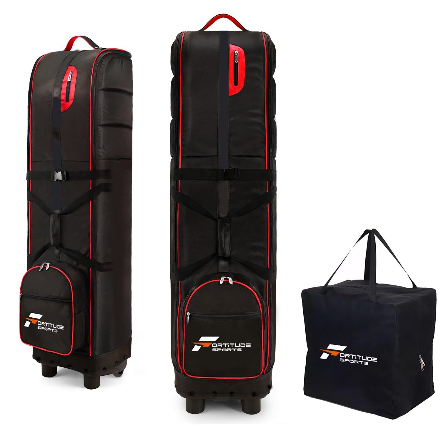 Fortitude Sports Premium Golf Bag Travel Case | Golf Travel Bag With Wheels | Waterproof Padded Golf Club Cover With Carry Case (Black/Red)
