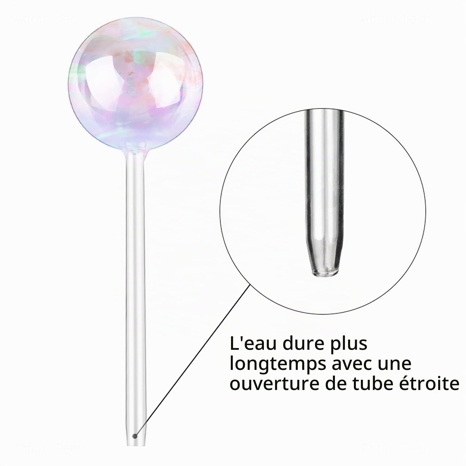 [4 PCS] Lot de 4 pointes en verre transparent avec système d'auto-arrosage, couleur arc-en-ciel irisée, dégradé de couleur