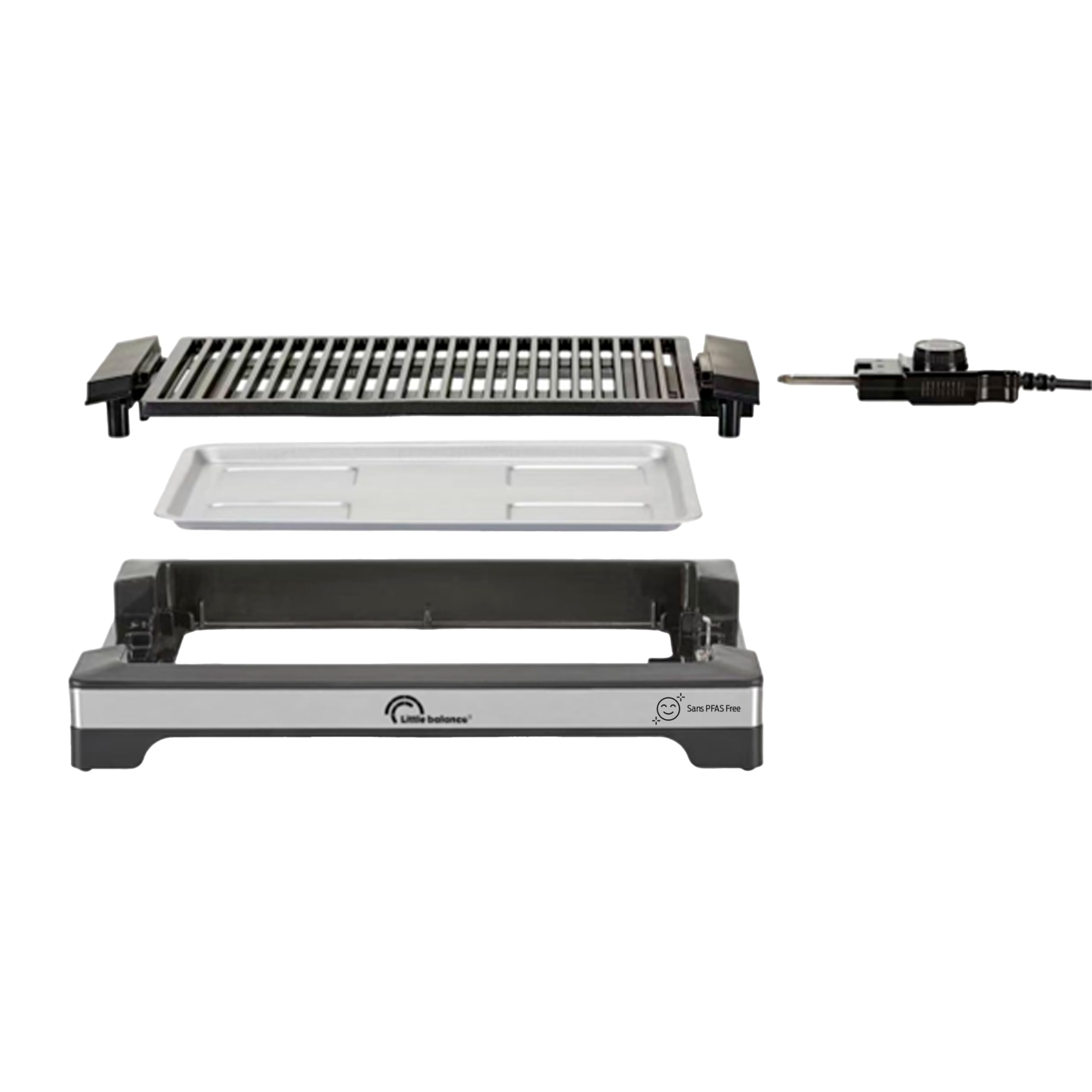 LITTLE BALANCE 8863 Easy Nopifas, Barbecue électrique 4-6 personnes, Plaque sans PFAS, Antiadhésif, Tout type d'aliments, 2000 W, Noir