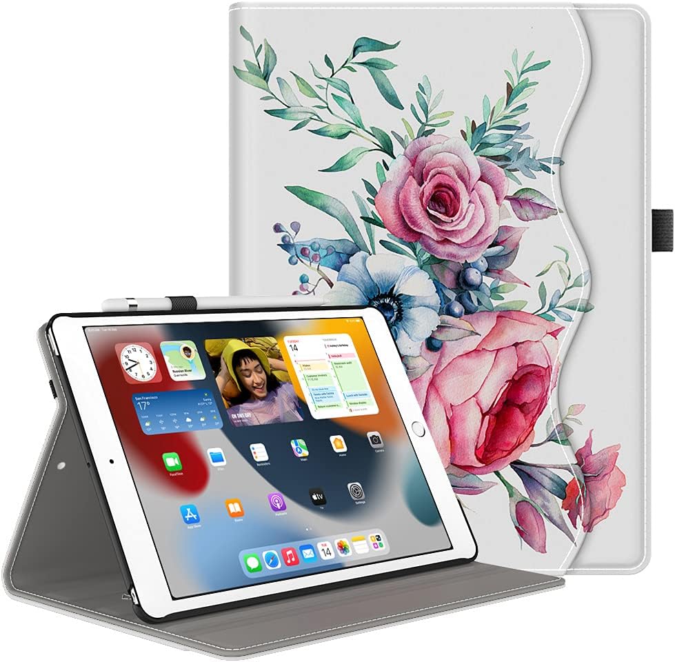 VORI iPad 9th/8th/7th Generation case (2021/2020/2019 Release, iPad 10.2 Inch Case), Folio Smart Protective Stand Cover with Auto Wake/Sleep, Pocket and Hand Strap for iPad 10.2 '', Peony VORI iPad 9th/8th/7th Generation case (2021/2020/2019 Release, iPad 10.2 Inch Case), Folio Smart Protective Stand Cover with Auto Wake/Sleep, Pocket and Hand Strap for iPad 10.2 '', Peony