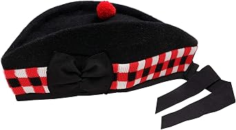 SCOTTISH PIPER HAT 100% PURE WOOL BLACK GLENGARRY TRIPLE DICED HAT 7.3/4 - 61 CM