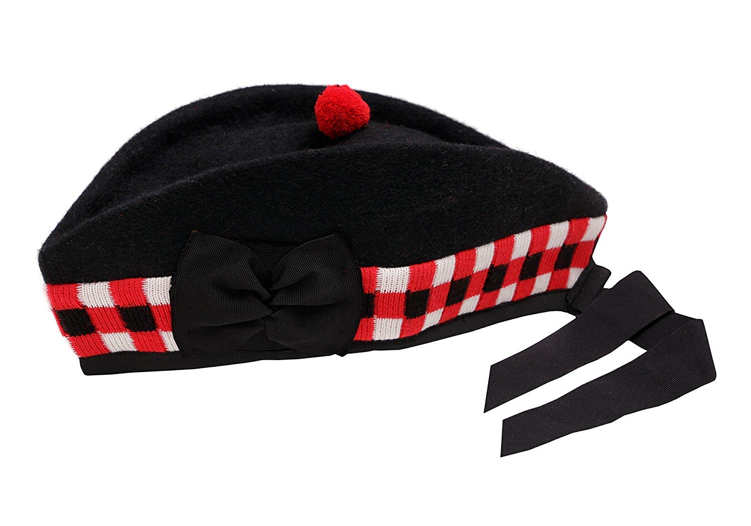 SHYNE KILTS U.K SCOTTISH PIPER HAT 100% PURE WOOL BLACK GLENGARRY TRIPLE DICED HAT (61)