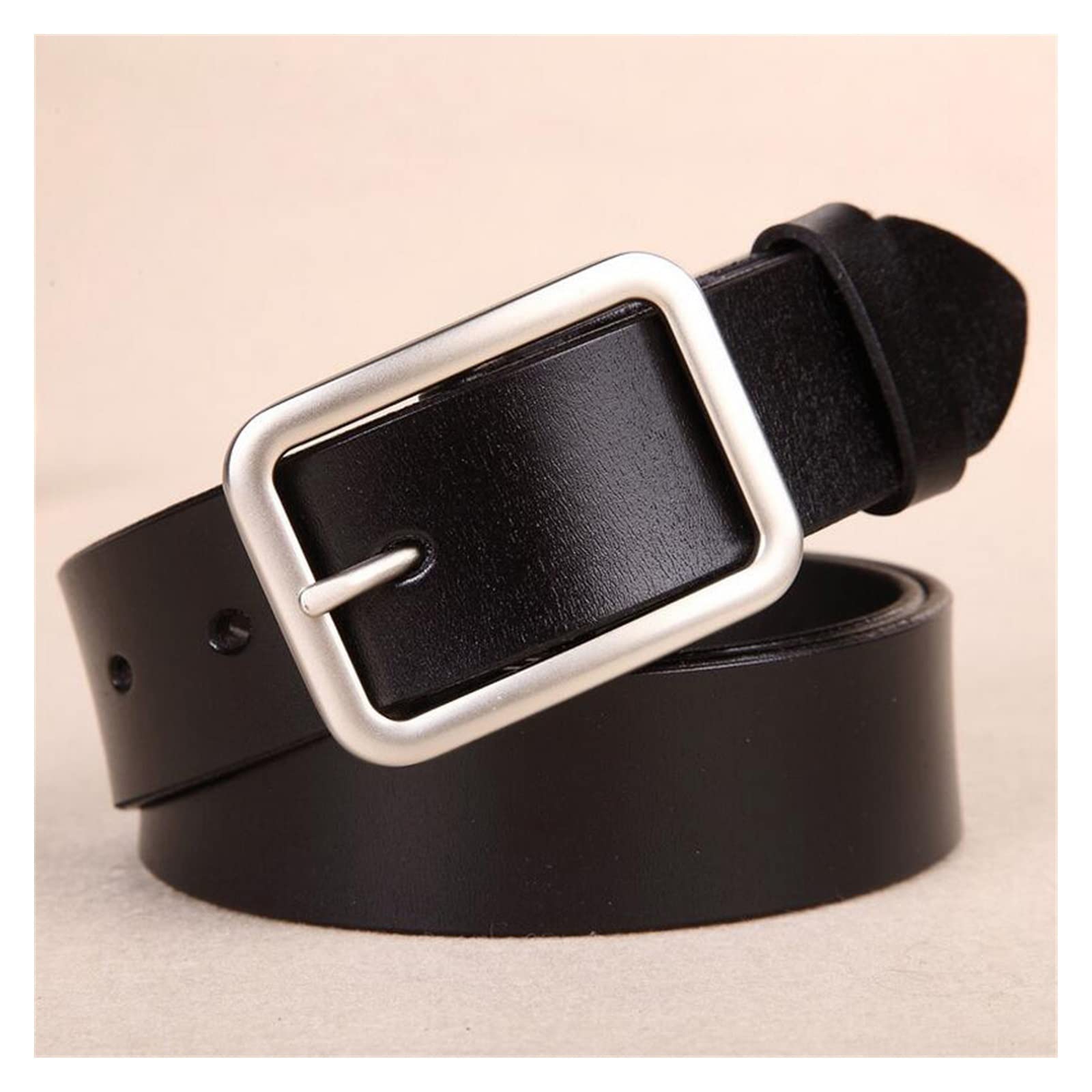ZZSRJ Ceintures en Cuir Blanc for Ceintures for Femmes Ceinture à Boucle en métal argenté for Dames Jeans Wild Black Belt 37.40in (Belt Length : 105CM, Color : Brown)