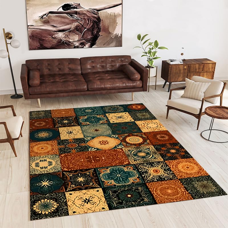 Grand tapis oriental 180x200 lavable et antidérapant rétro