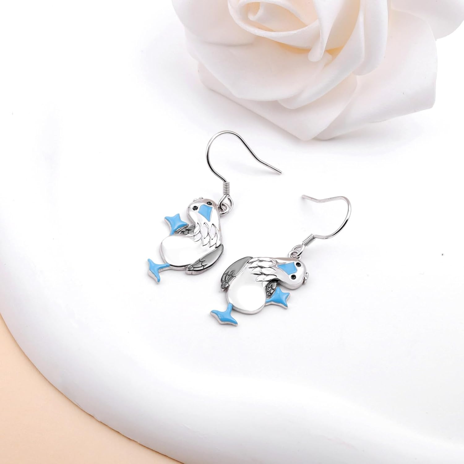 Blue Footed Booby Dangle Earrings: 925 Sterling Silver Hypoallergenic Cute Bird Drop Jewelry Gift for Bird Lovers Women Daughter on Christmas Birthday - Image 3