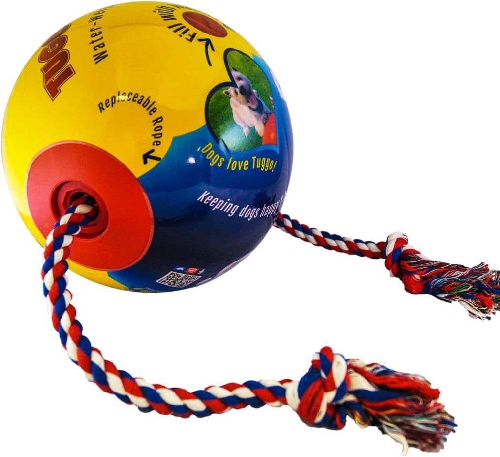 Tuggo, (Tug-o-war) Adjustable Weighted Exercise Dog Toy 10in ball with 4ft Rope (Red)