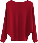 FULIER Women Girl's Boat Neck Batwing Sleeves Dolman Knitted Sweaters and Pullovers Tops One Size