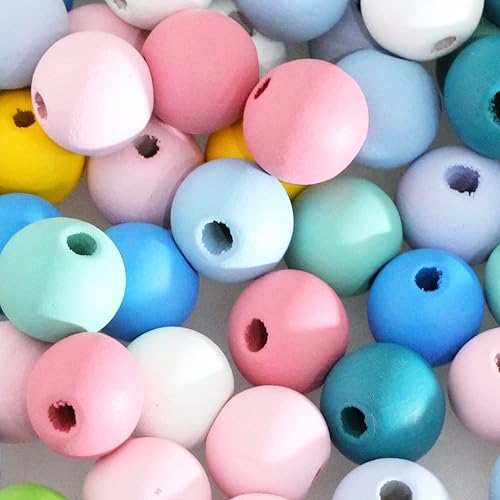 Miniatura 103 de BetterJonny 400 cuentas de madera de agujero grande, cuentas de madera de colores surtidos, cuentas trenzadas de 0.472 x 0.433 in para macramé