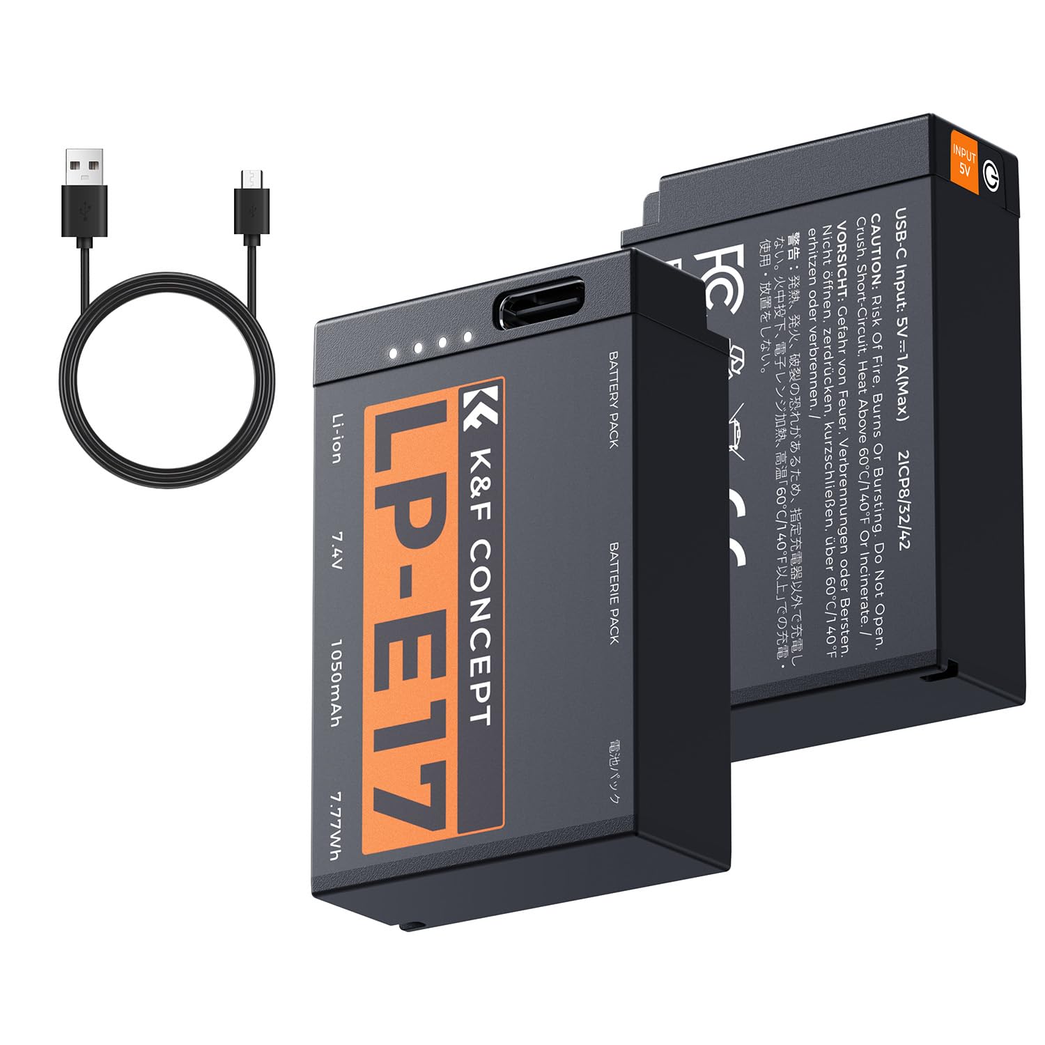 K&F CONCEPT LP-E17 Akku 1050mAh Ersatzakku 2er-Pack, USB-C Fast Charge LED