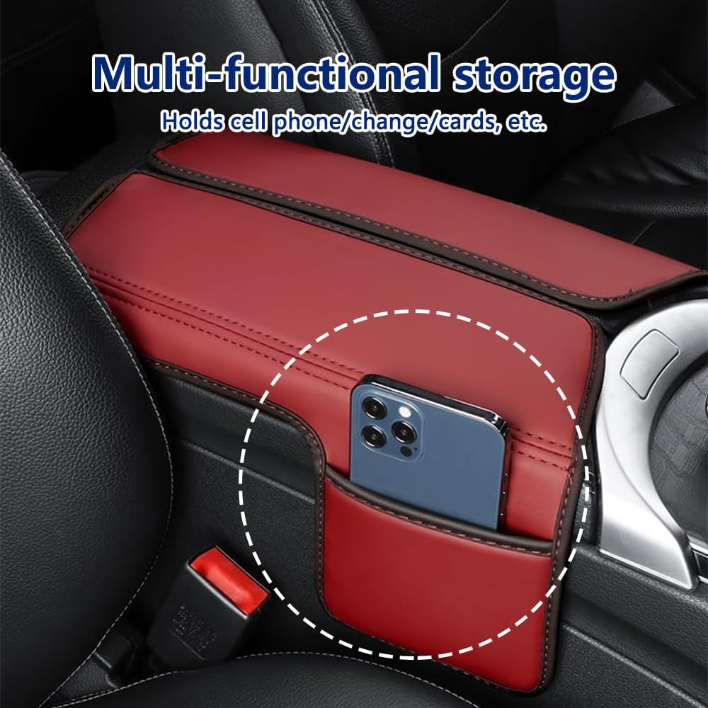 Center Console Cover Compatible with Mercedes Benz E Class W213 E200 E250 E300 E400 E450 2017-2023 and GLS Class C257 CLS450 2019-2023 Armrest Cover Pad Leather Cushion Protector with Pocket