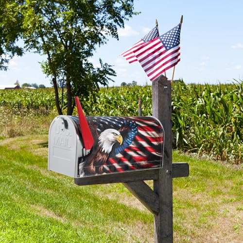 Tiamon 4th of July Mailbox Covers Magnetic Standard Size 18 x 21 Inch Patriotic American Flag Eagle Magnetic Mailbox Covers Independence Day Wraps Post Letter Box Cover for Home Garden Decor - Thumbnail 6