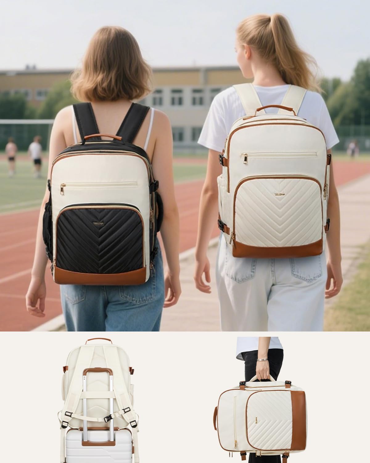 Telena Travel Backpack for Women, 17.3 inch Laptop TSA Carry On Personal Item Size Flight Approved Travel Bag Daypack with Multi-Pockets for Work, Travel, Business, Beige-Brown 17.3 inches Beige-brown image 6 of 7 B0F7KTJJQ5