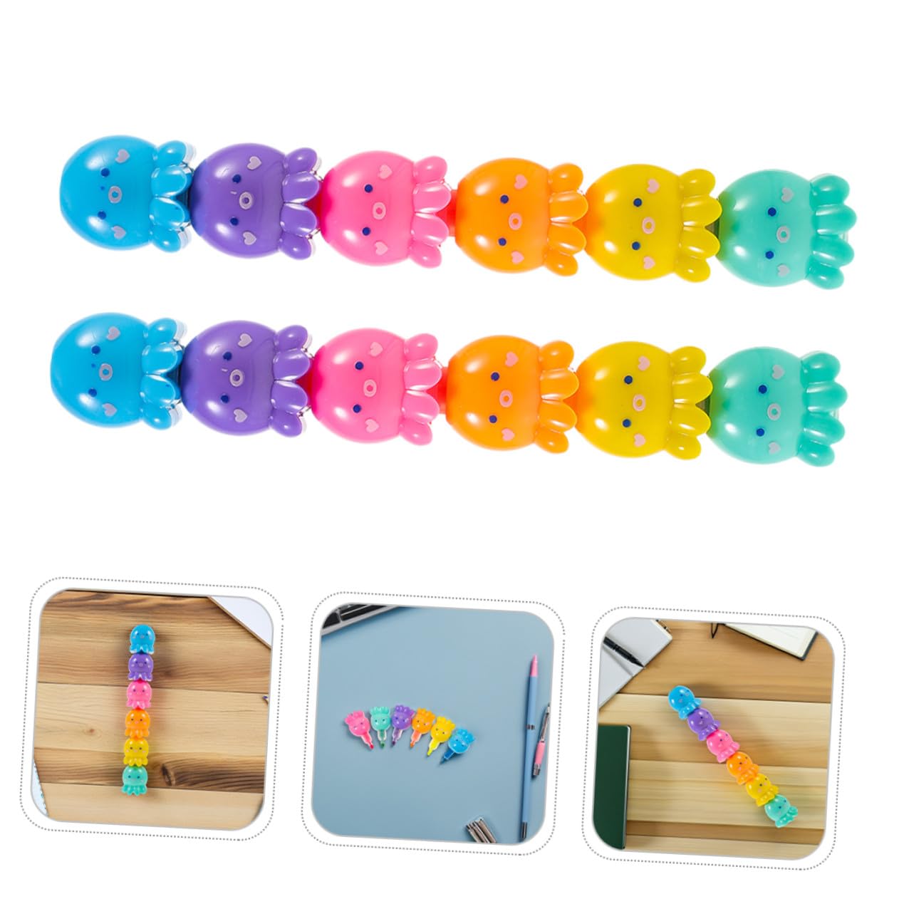 TEHAUX 2 Set Mini Evidenziatori Fluorescenti Polpo Penne Colorate Impilabili per Scrittura e Pittura Palmo-friendly per Studenti